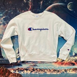 VTG Champion Pullover Crop White Blue Red Size M